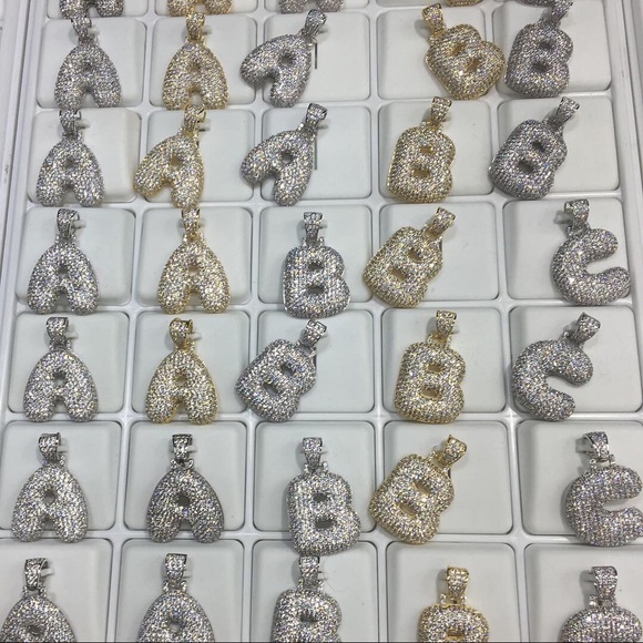 925 Sterling Silver Bubble Letter A-Z with Chain - Picture 1 of 8